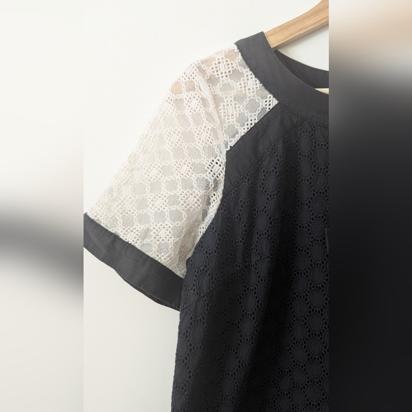 Last Call ⭐Anthropologie Girls From Savoy Molina Black White Eyelet Shift Dress - Picture 5 of 16